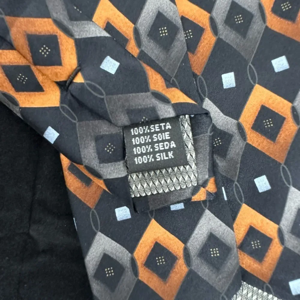 Haggar 100% Silk Black, Orange & Silver Diamonds Tie